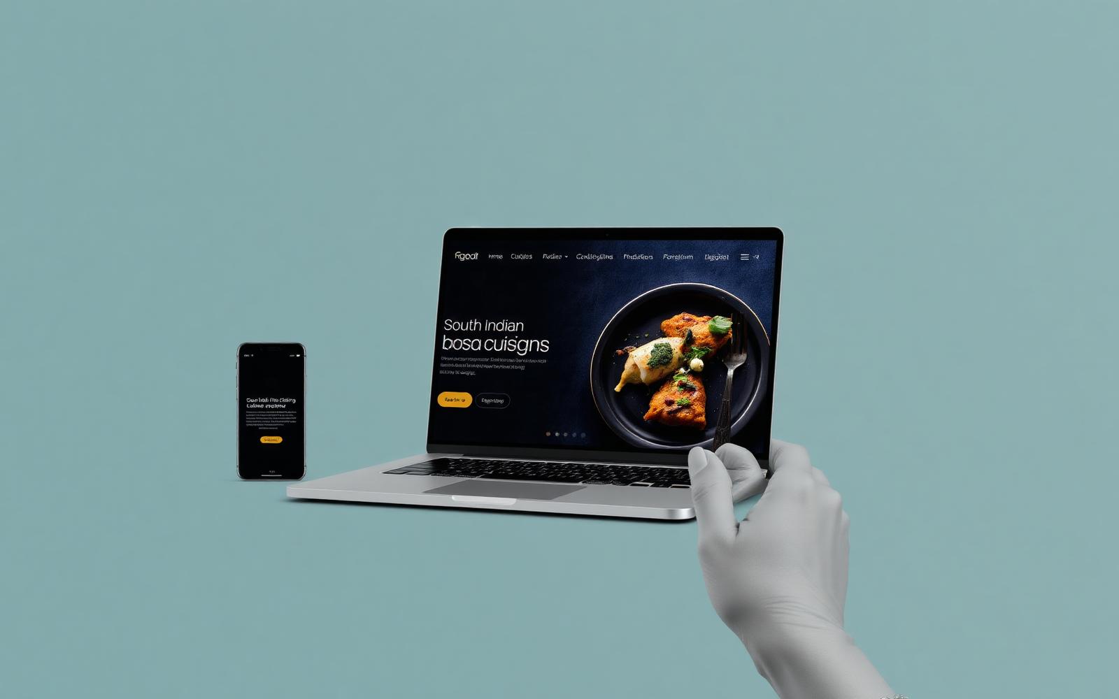 Dosa Plaza premium restaurant website shown on laptop and mobile