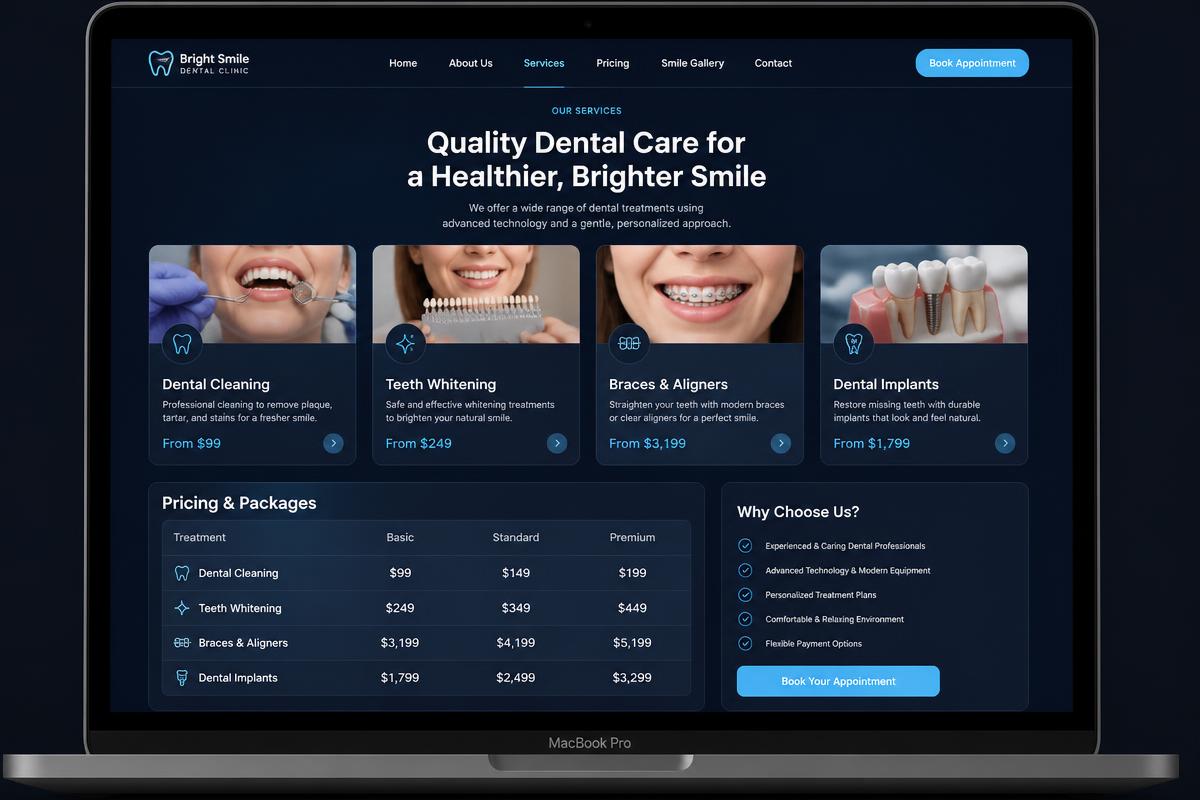 Services and transparent pricing page